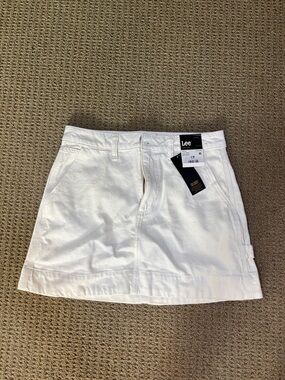 Cargo White A-Line Mini Skirt with Black Front Pockets